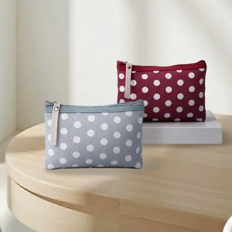 1Pcs Portable Make Up Bags Case Soft Canvas Dot Print Women Cute Cosmetic Bag Toiletries Organizer Travel Storage Bag