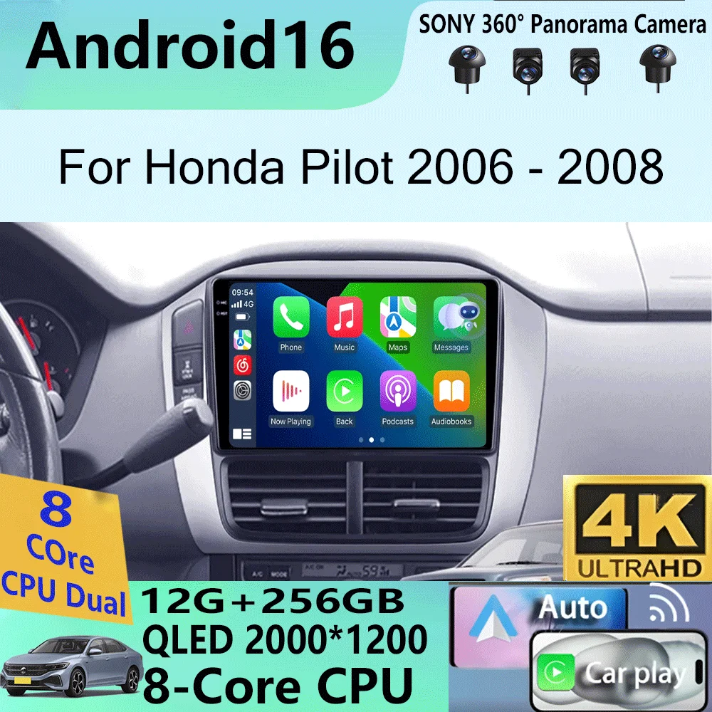 

Android 16 Carplay Car Radio Auto WIFI+4G Multimedia Player For Honda Pilot 2006 2007 2008 DSP Autoradio Stereo 2din Head Unit