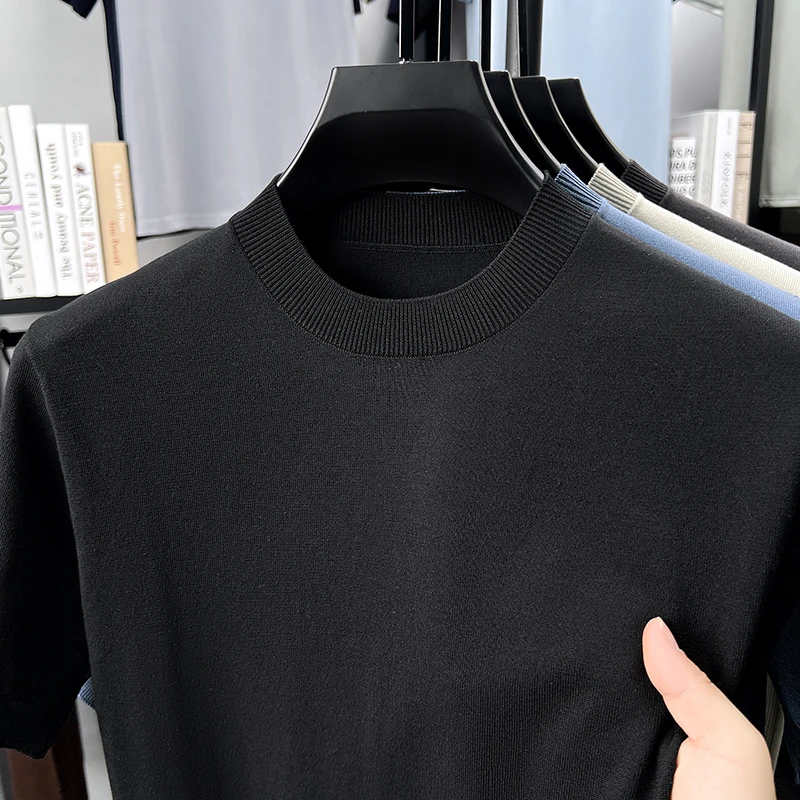 Abbigliamento da uomo autunno estate Camicia sportiva Maglietta da uomo girocollo a maniche corte Top maglione lavorato a maglia morbido e sottile di lusso