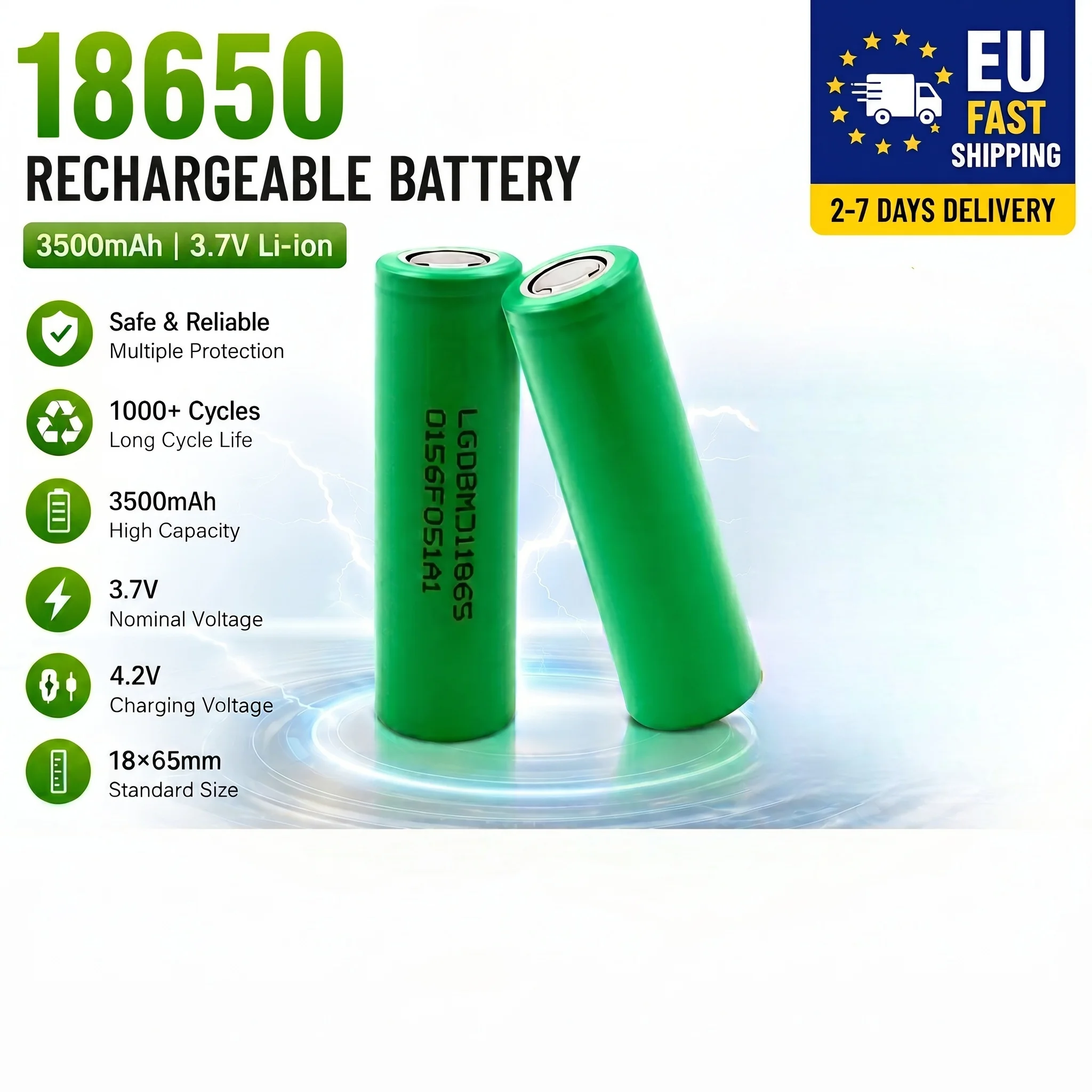MJ1 18650 Li-Ionen-Akku 3500 mAh 3,7 V wiederaufladbare Zelle mit hoher Kapazität EU Schnelle Lieferung