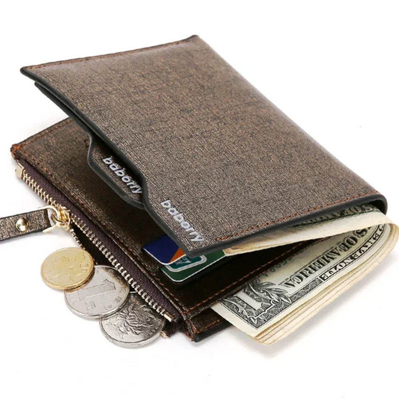 Portafoglio in pelle da uomo di nuova moda con tasca portamonete con cerniera Portamonete da uomo d'affari Porta carte rimovibile per porta soldi da uomo
