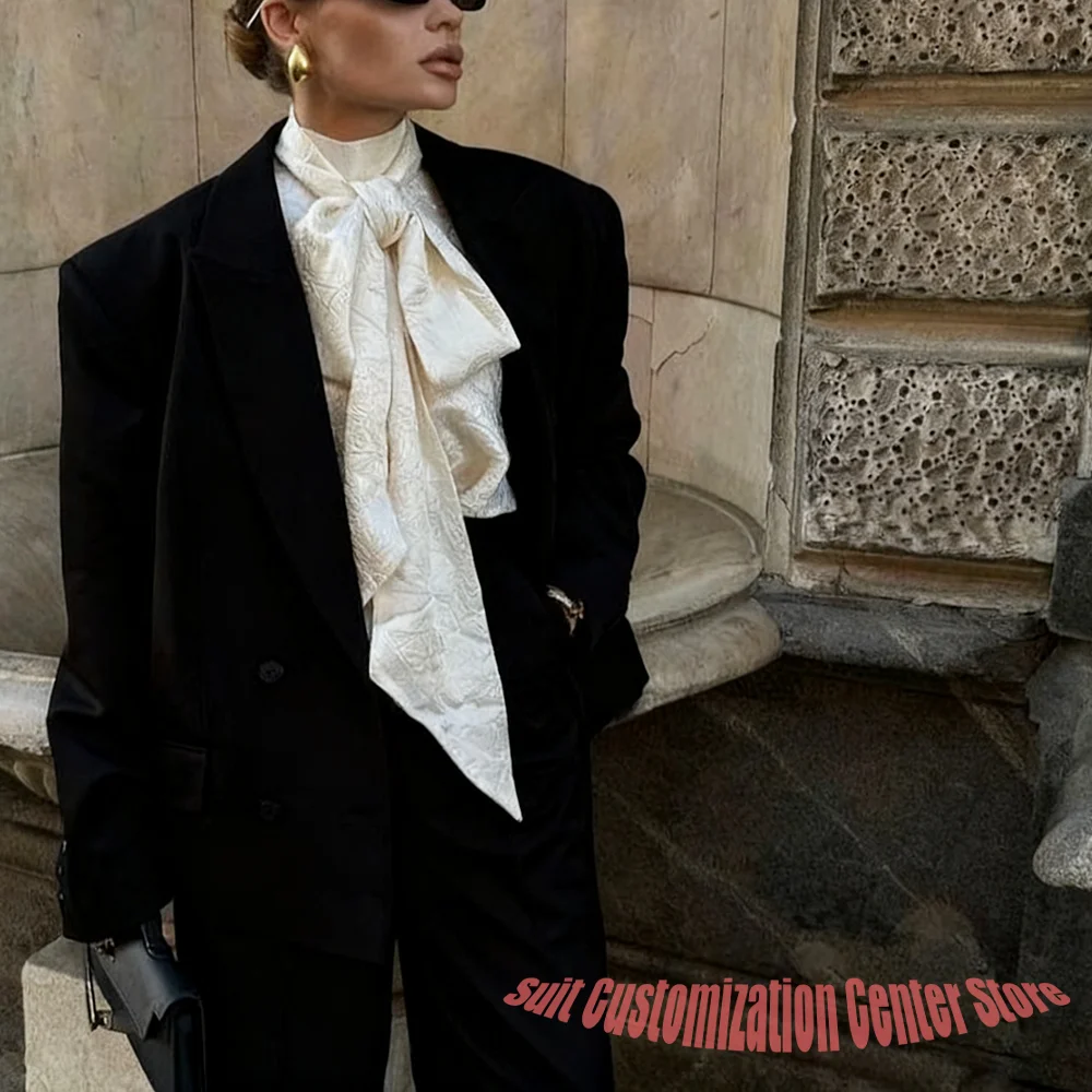 

Luxury Black Women's Suits Double-Breasted Peaked Lapel Blazer+Pants Set Winter Office Lady Wear Evening Party Jacket