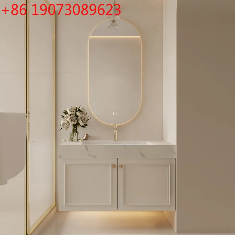 

French bathroom cabinet, bathroom, rock slab sink, smart mirror, paint door panel process, bathroom