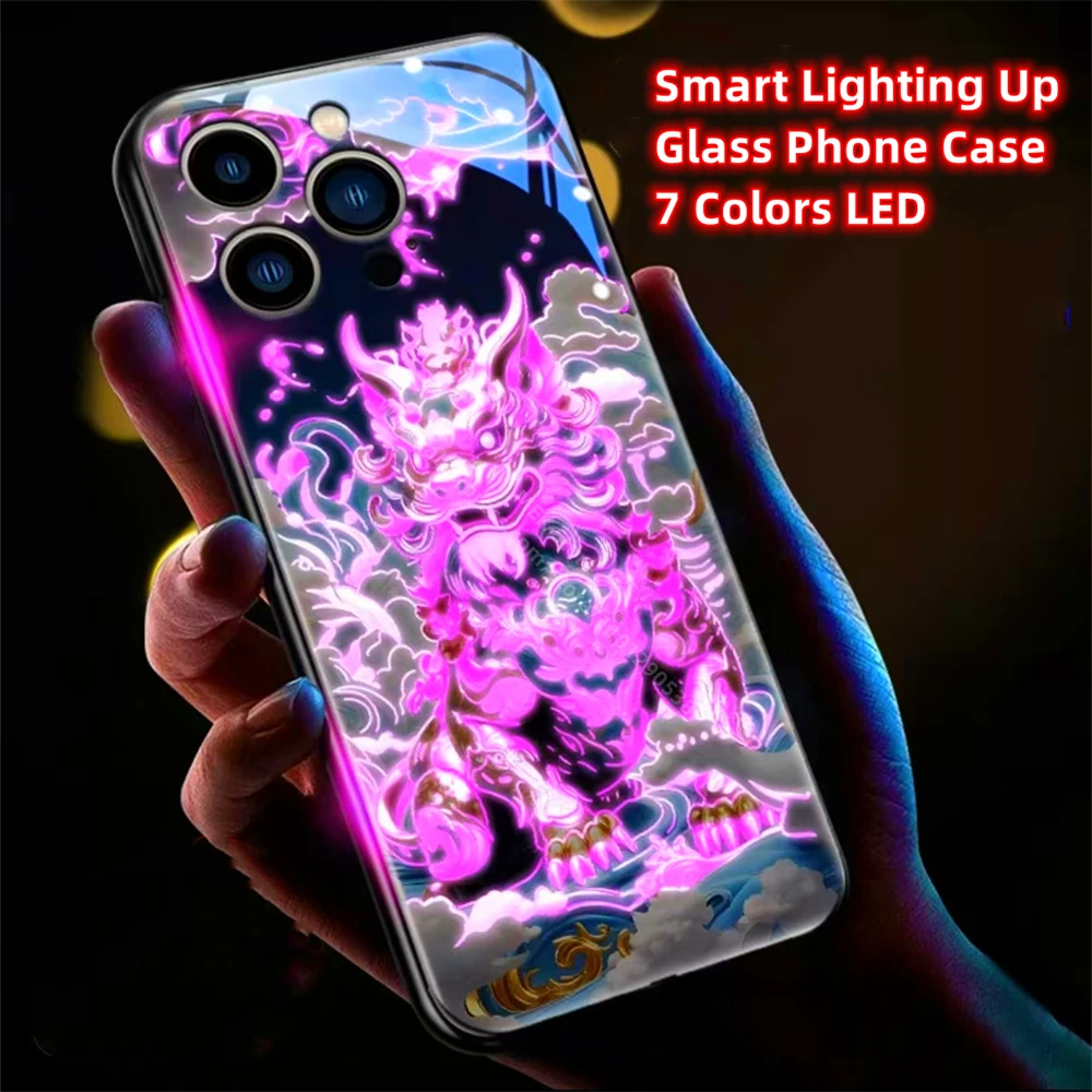 Golden God Beast Sound Control LED Flash Cases Luminous Cover For Samsung S26 S25 S24 S23 S22 S21 S20 FE Note 10 20 Plus Ultra