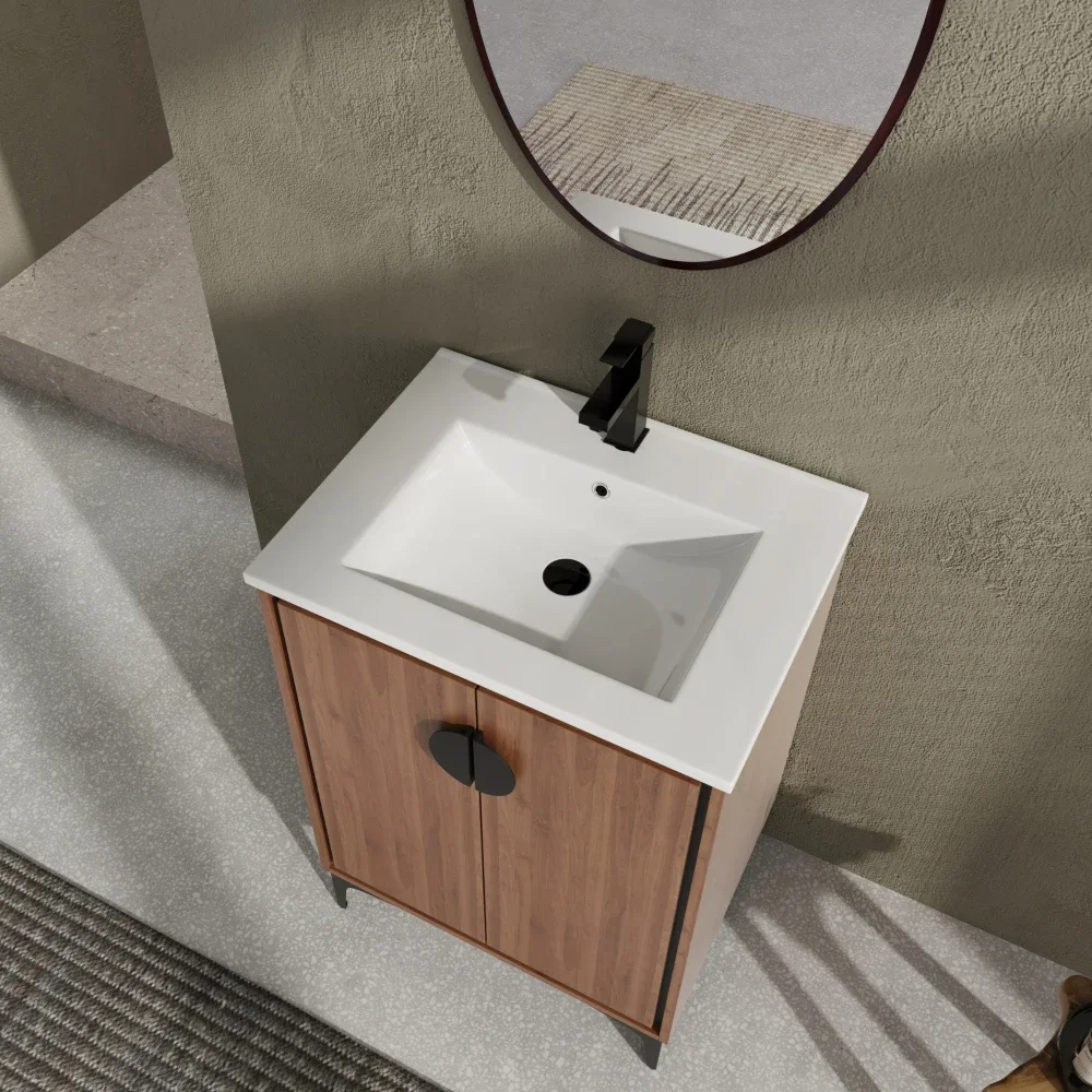 24'' Bathroom Vanity with Top Sink, Modern Bathroom Storage Cabinet with 2 Soft Closing Doors Single Sink Bathroom Vanity