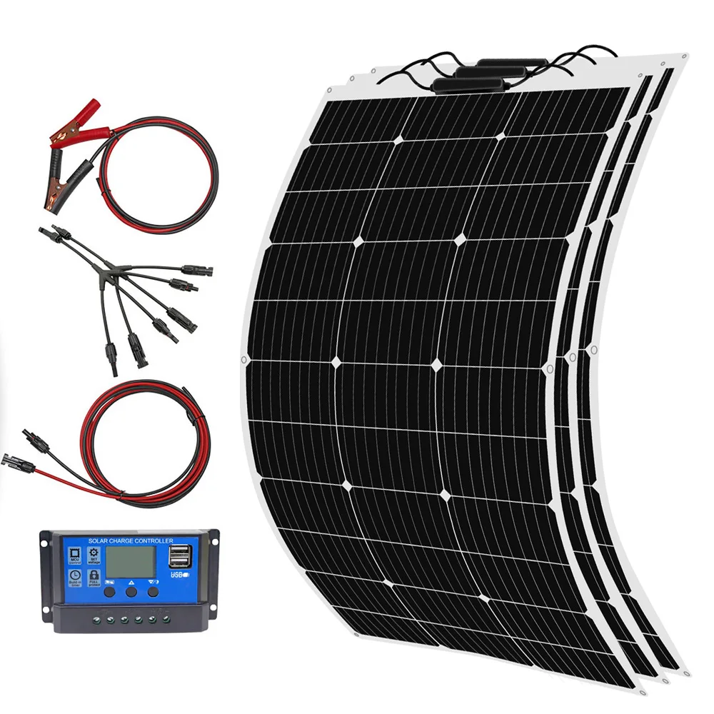 Zestaw elastycznych paneli słonecznych i paneli słonecznych 300 W 200 W 100 W Moduł ładowarki akumulatorów o wysokiej wydajności 12 V 24 V