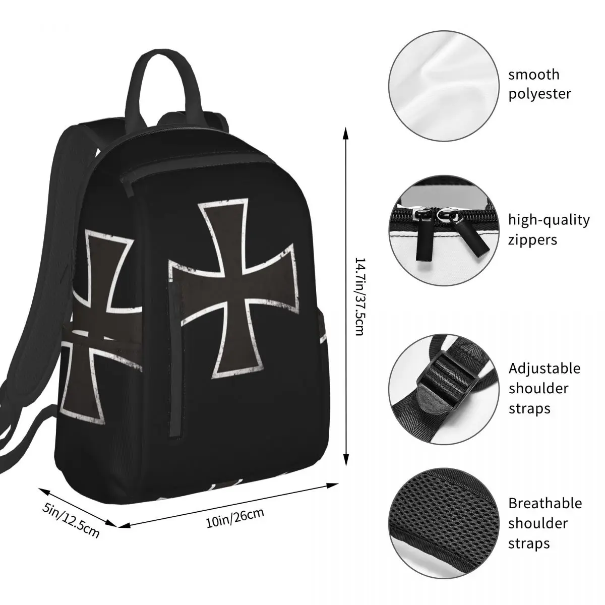 German Iron Cross Backpack Student BookBag Boys Girls School Bag Computer Shoulder Bags Men Women