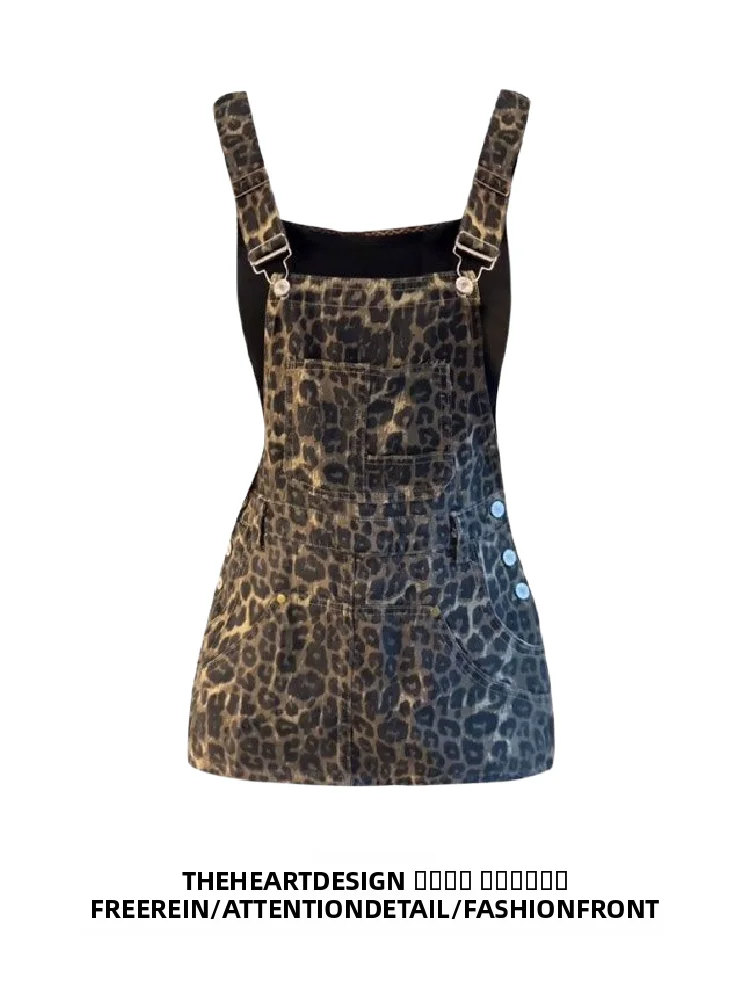 

Retro American Distred Denim Jumpsuit Women's High Waist Slimming ort Skirt Spring Summer New Sle Street Faion