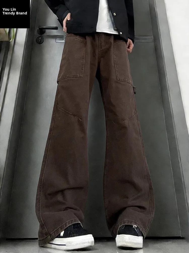 

Men's Slim Fit Fce Lined Denim Jeans Autumn Winter Straight Leg Workwear Trousers Heavy Du Bell Bot mid Waist ket