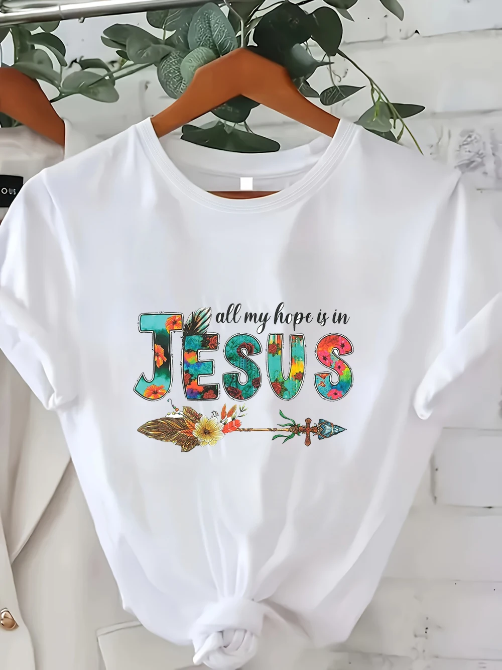 Camiseta Informal de Manga Corta para Mujer, con Estampado Floral de Jesús, Fe y Esperanza, para Uso Diario, Suave, Elegante y Básica