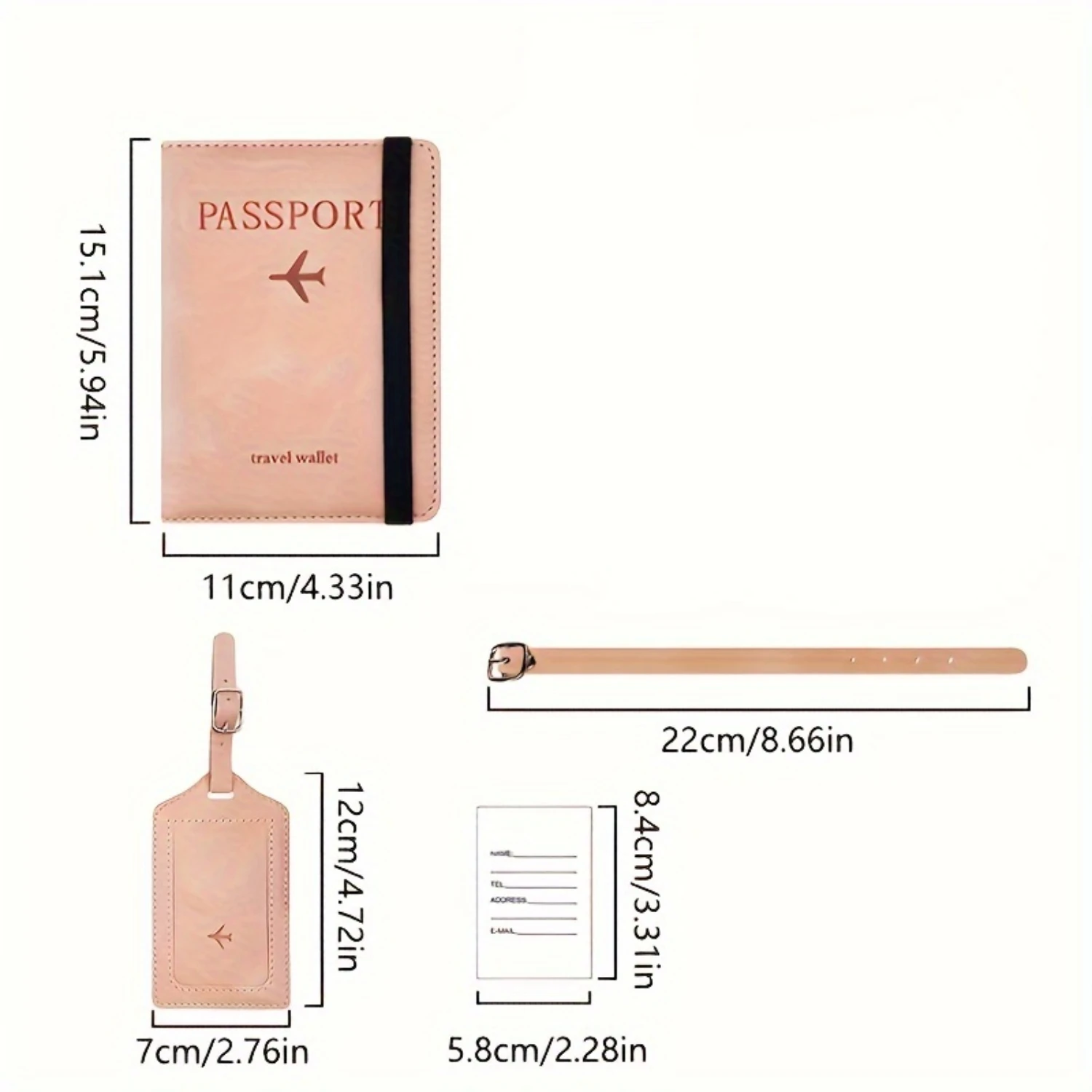 2pcs PU Leather Passport Bag Luggage Tag Set, Passport Holder Document Bag Passport Cover