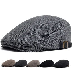 Wool Vintage Beret Men Winter Plus Velvet Warm Flat Hat Casual Berets Retro Fashion Newsboy Cap Men's Double Breasted Adjustable