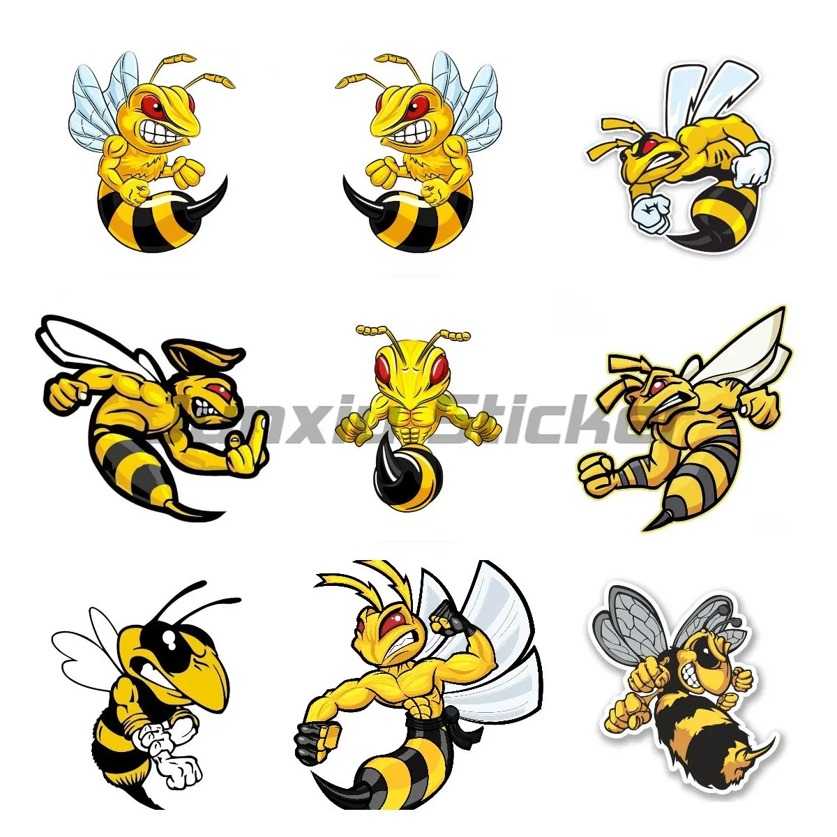 

Cartoon Bee Sticker Angry Strong Bee Car Decal Bee Reject Gesture Motorcycle Car Helmet Window Body Accessories