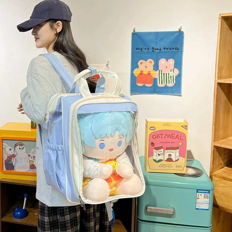 Large Capacity Transparent School Bag Double Shoulder Book Bag Anime Convention 40cm Doll Bag Versatile Youth Fashion Bucket ...