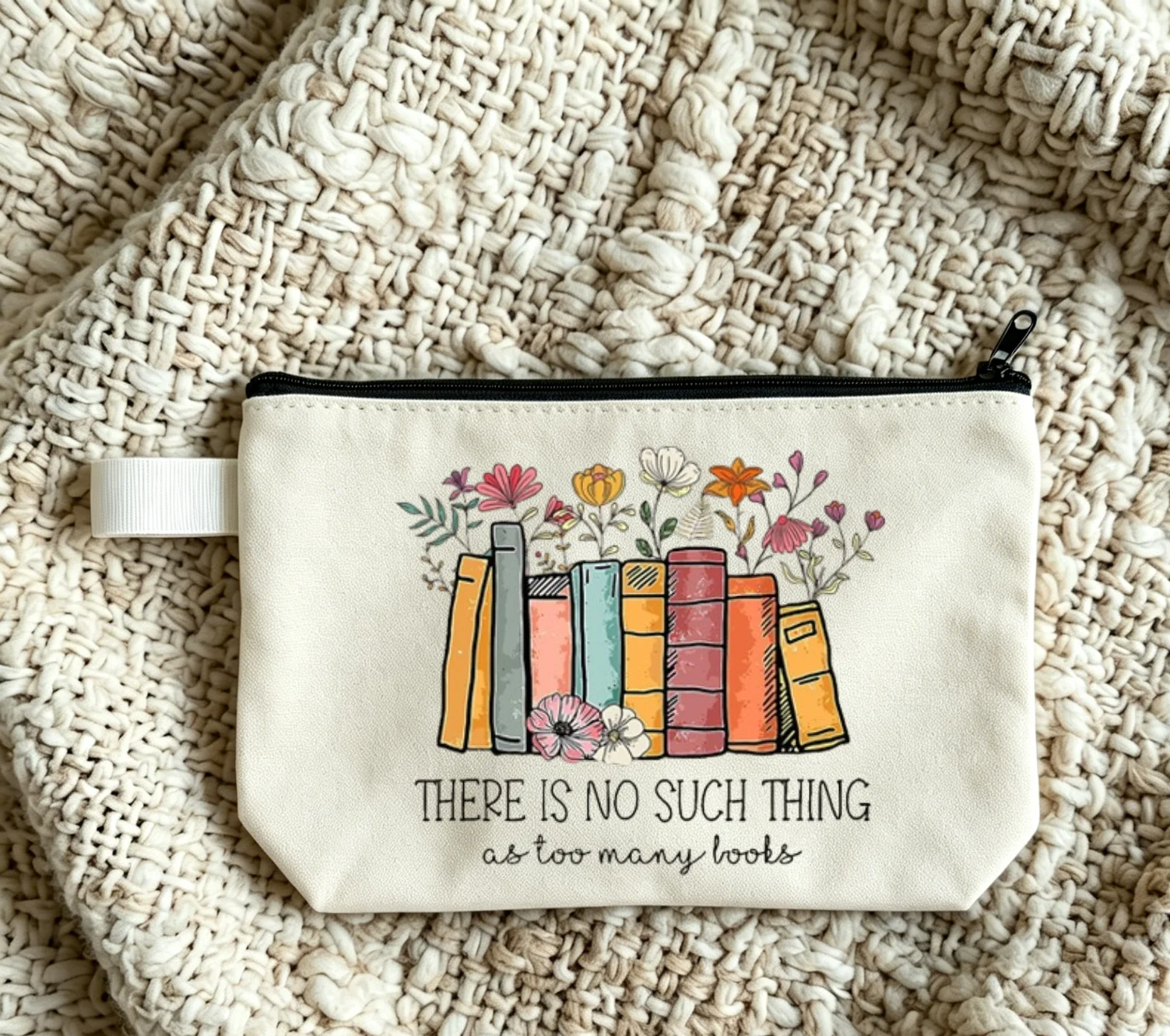 There Is No Such Thing As Too Many Books Stationery storage bag, cosmetic bag for students and teachers