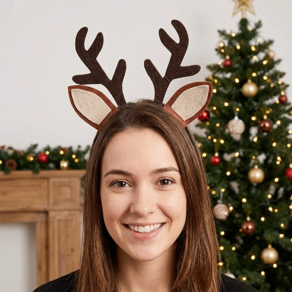 Cute Antler Elk Costume Set Tail Bow Tie Reindeer Hair Hoop Hair Accessories Flower Christmas Headband Family Matching