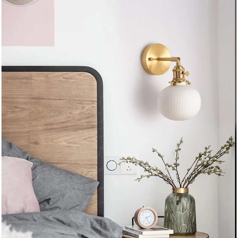 Fumi Modern Wall Sconce Lamps Lighting Fixture,White ceramics Wall lamp with Copper lamp Holder for Living Room Bedroom Bedsi