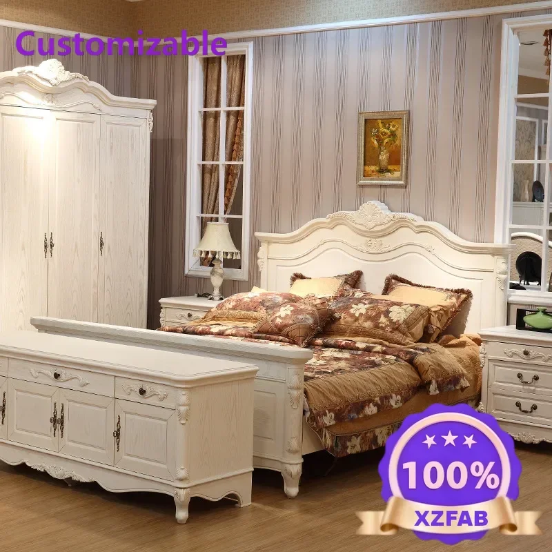 Factory Direct 2026 Nordic double bed solid wood 1.8 meters 1.5 American bed light luxury French court bed white pastoral master