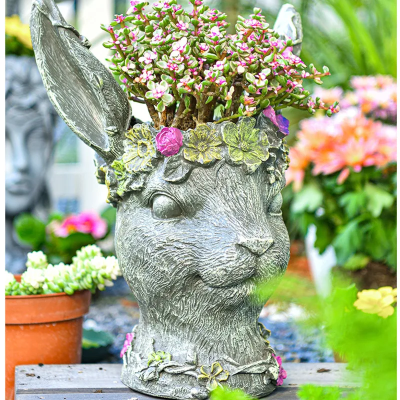 Creative Rabbit Head Plant Pot 3D Relief Green Potted Plants Colored Flower Wreath Home Garden Vintage Courtyard Animal Figures