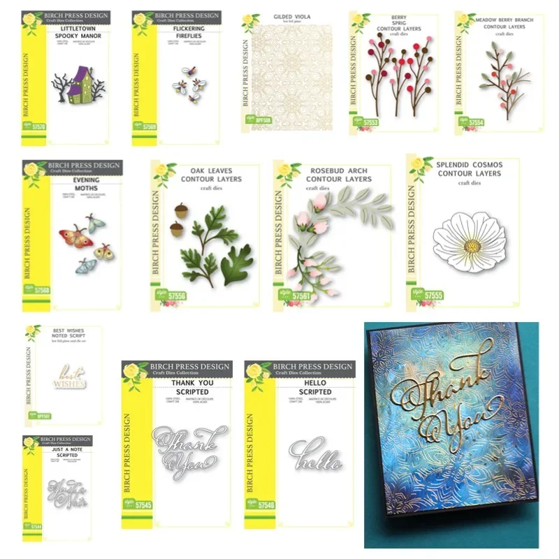 Branch Flowers Viola Splendid Gilded Cosmos Berry Fireflies Spooky Moths Metal Cutting Dies Stamps Scrapbooking Make Photo DIY