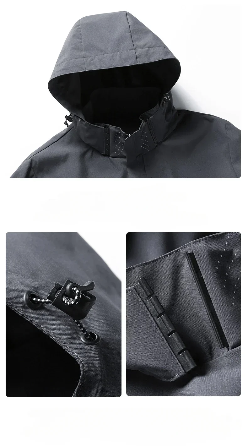 Herren Outdoor Jacke Windjacke Wasserdicht Heißer Verkauf Mit Kapuze Klettern Wandern Stanzen Jacke Herbst Frühling Männliche Kleidung – Detail 3