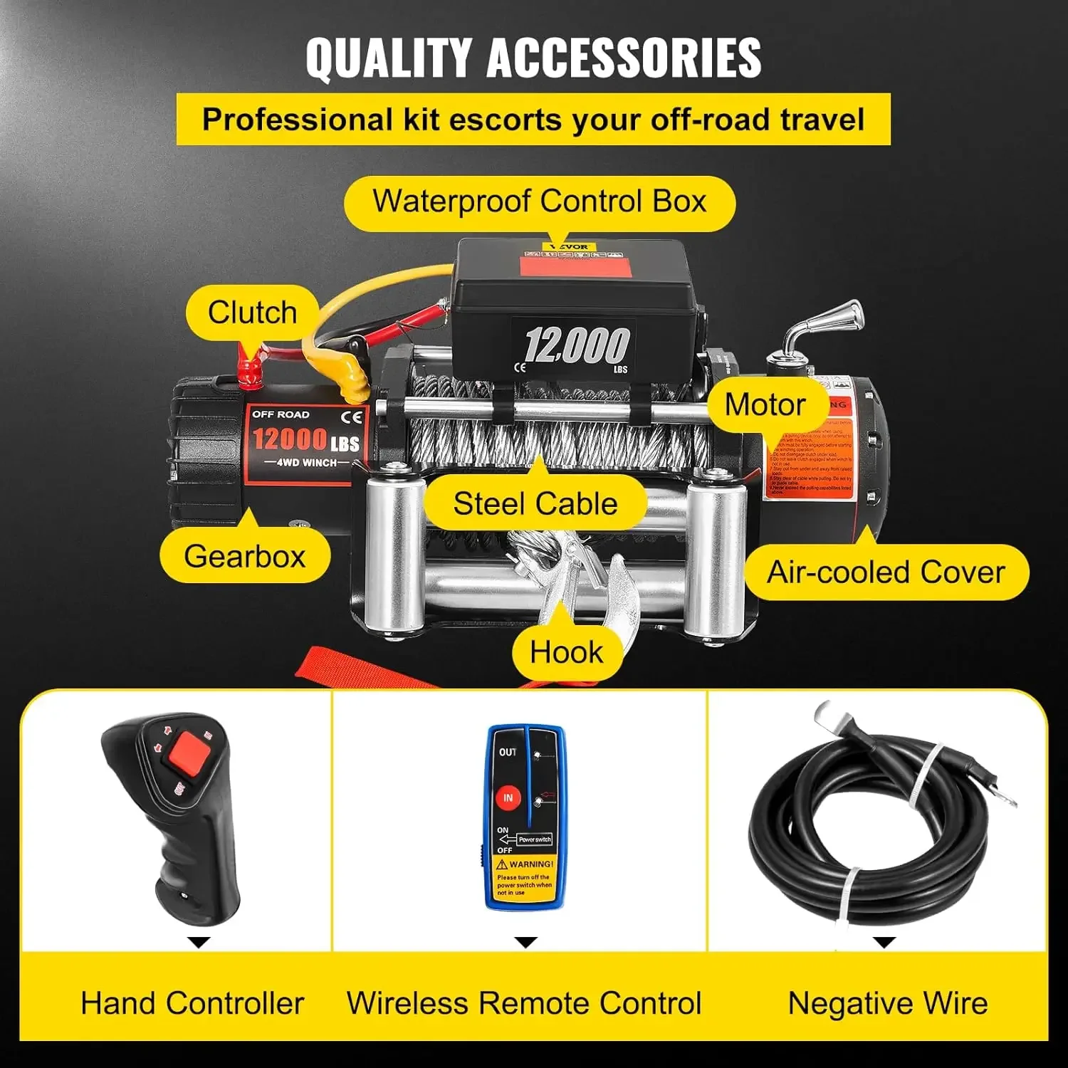 12000lbs Electric Winch 85ft/26m Steel Cable 12V Power Winch Jeep Winch with Wireless Remote Control and Power