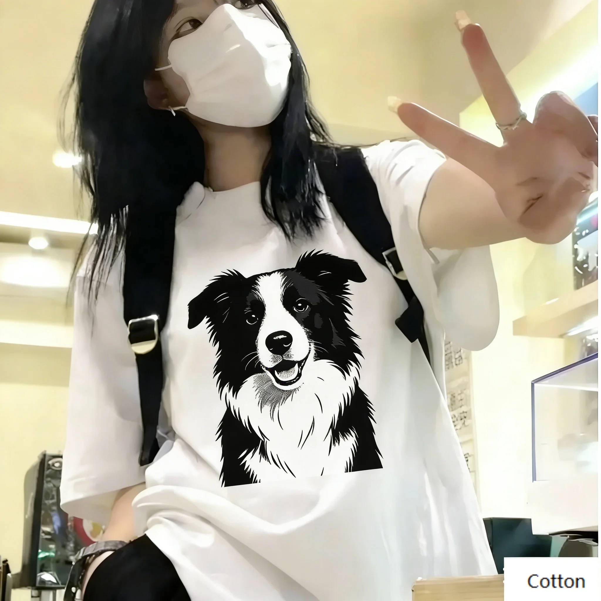 Camiseta unisex de algodón de estilo minimalista con diseño realista de Border Collie, camiseta clásica en blanco y negro, ideal para amantes de los perros