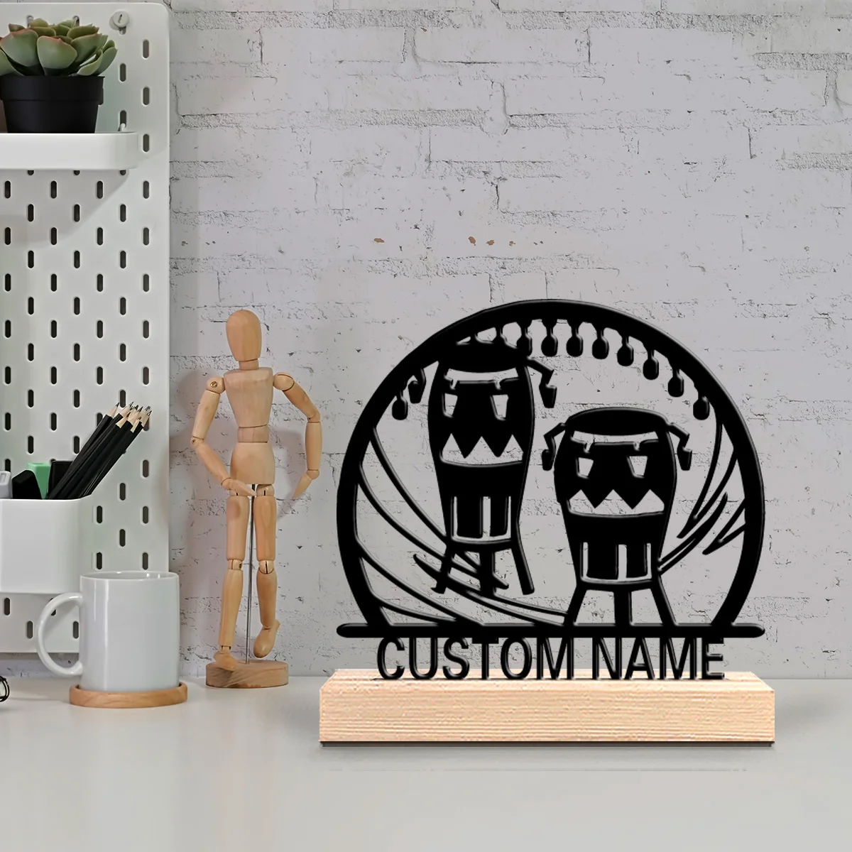 1pc Mysterious Personalized Custom tambourine Metal Statues Desktop sculpture with wooden base suitable for pet grooming