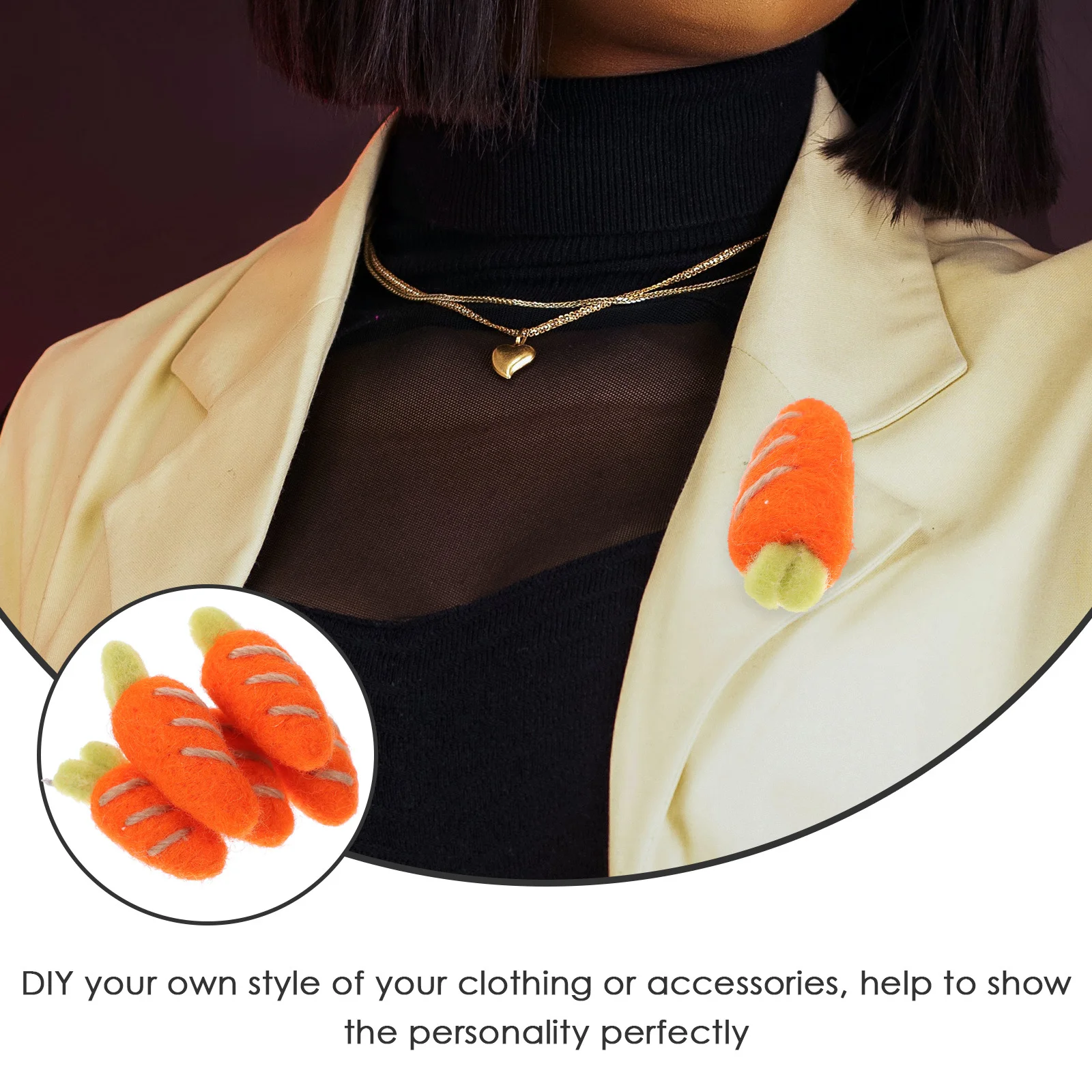

5Pcs Carrot Brooch DIY Craft Material Bright Wool Felt Decor for Hairpin Clothes Accessories Needle Felting Supplies