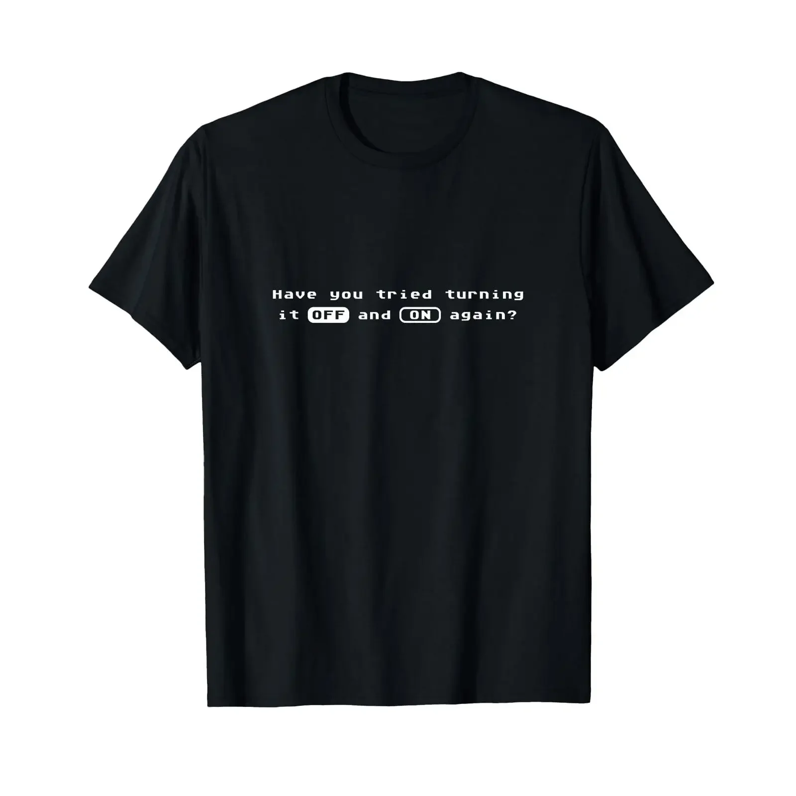Haben Sie es schon einmal aus- und wieder eingeschaltet? T-Shirt, Vintage-Look, gewaschene Designerkleidung, lässig, vielseitig, mit grafischem Muster, Streetwear, stilvoll.