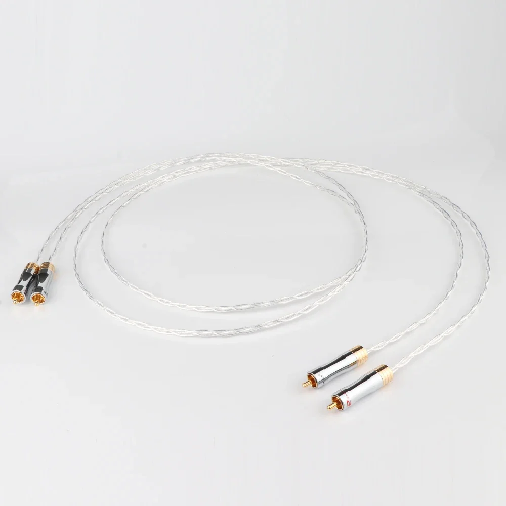 8N OCC 구리 은도금 RCA 오디오 케이블 Hifi RCA 상호 연결 케이블(Preffair 금도금 플러그 포함)