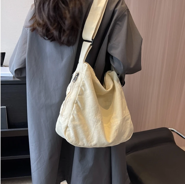 Canvas Big Capacity Textile Soft Slouchy Hobo Bag 2024 College Vintage Y2k Grunge Harajuku Fabric School Laptop Postman Side Bag