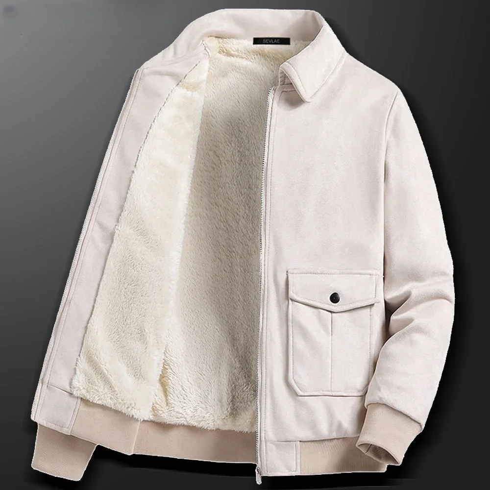 Korean Fashion Jacket Men Fleece Lined Autumn Winter Warm Casual Jacket Streetwear Fashion Clothing Men Plus Size Coat