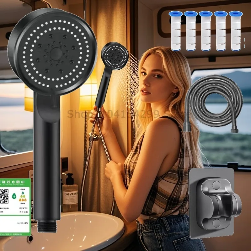 5 Modes Shower Head Set with Water Pipe Bracket Adjustable High Pressure Water Saving Shower Head Water Massage Shower Head
