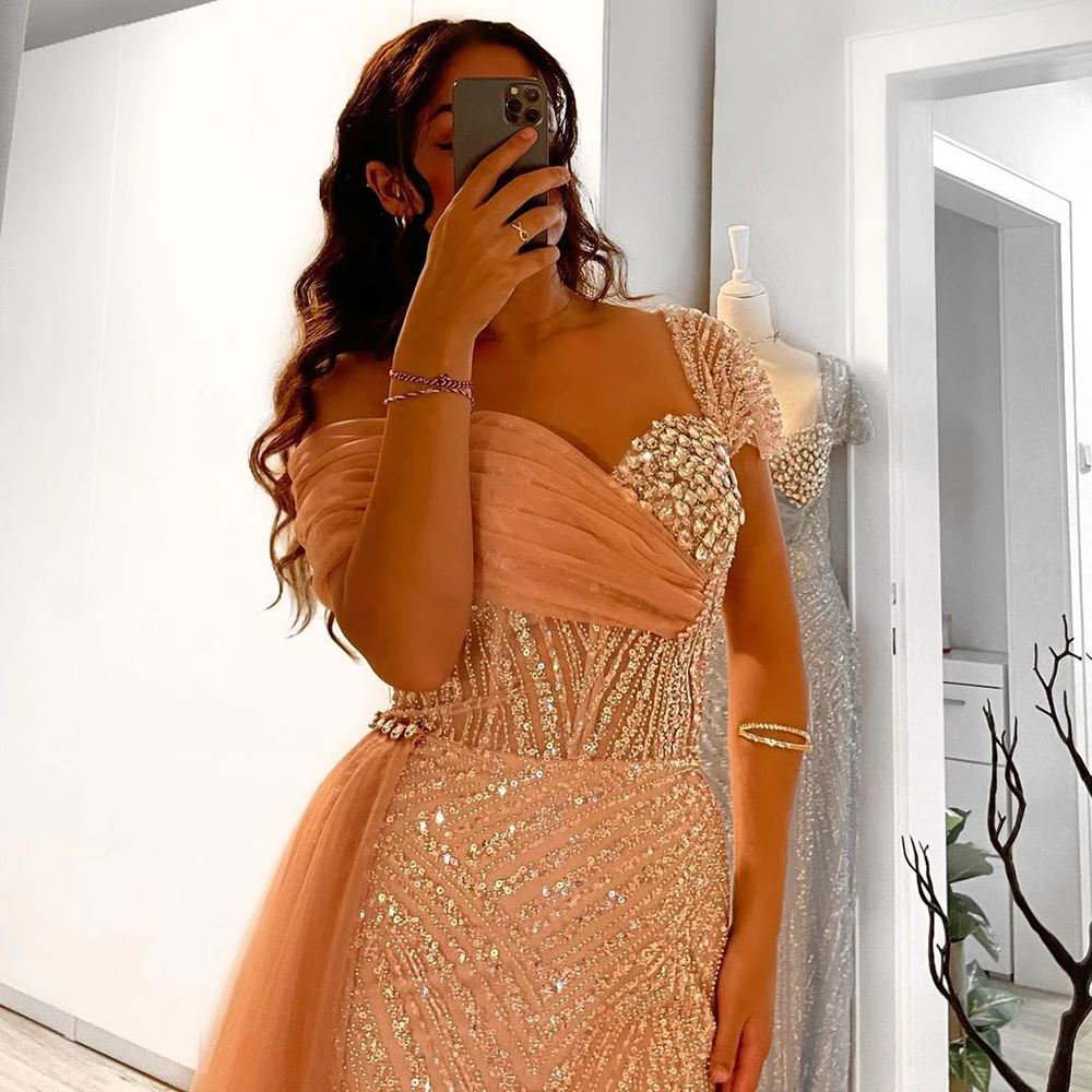 Elegant Dubai Mermaid Evening Dress for Women 2024 Luxury One-Shoulder Formal Prom Wedding Party Gown with Overskirt Customized