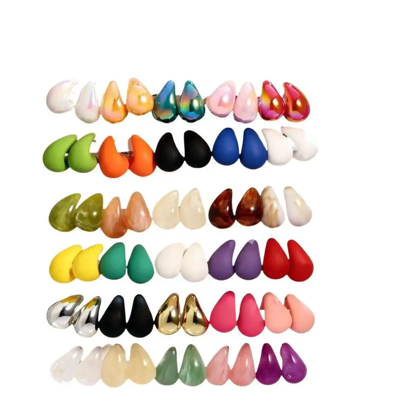 Fashionable Colorful Water Droplet Earring Set With Versatile Temperament, Suitable For Women To Wear At Daily Commuting Partie