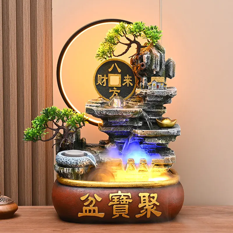 Rockery flowing water fountain circulating water feng shui wheel living room office making money desktop decoration