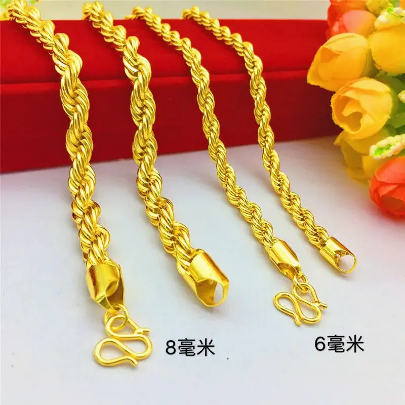 EternaGold  24K Gold AU999 Twist Necklace Men - High-density non-deformable, wear-resistant, cost-effective premium gold