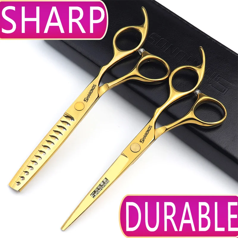 Golden Barber Shop Hair Scissors Stylist 6-inch Flat Scissors, Thin Teeth Scissors, Hair Cutting and Broken Hair Scissors Set.