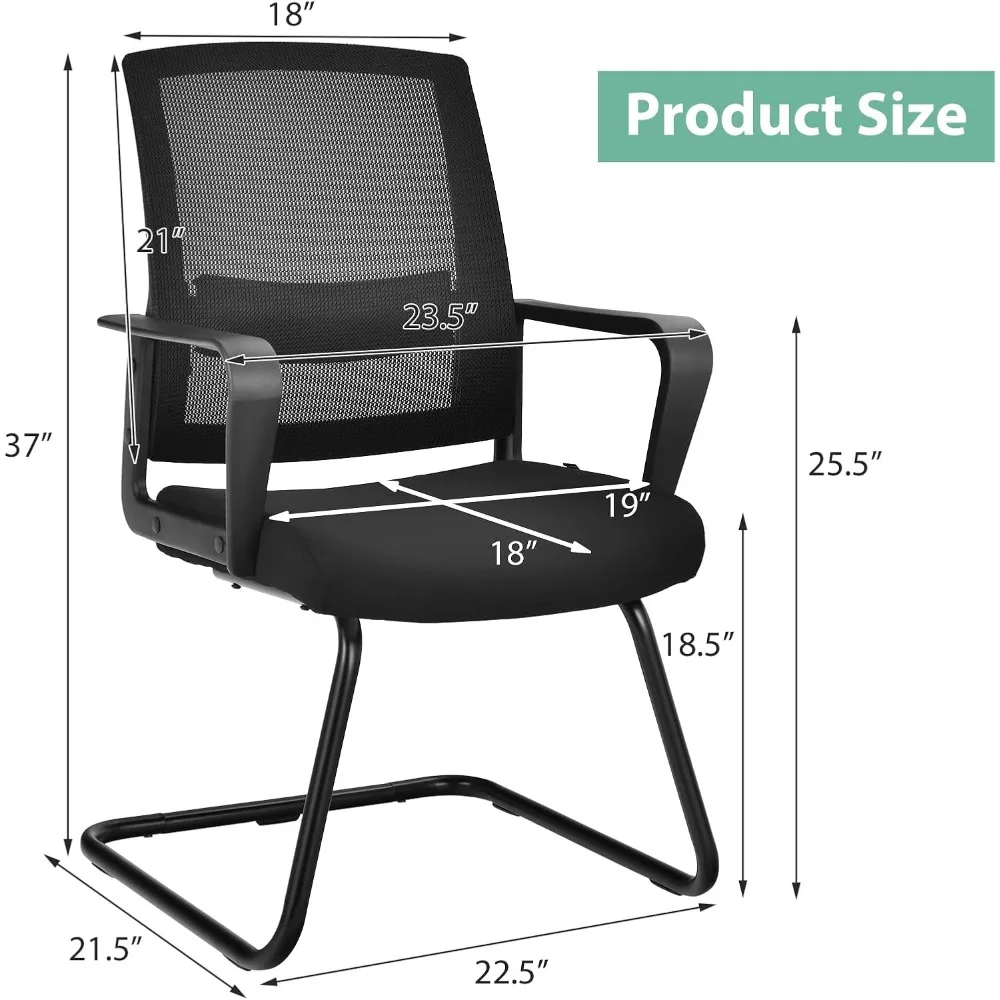 Cadeiras de conferência com suporte lombar ajustável e base de trenó, Modern Mid Back, Mesh Conference Chairs, Sem Rodas