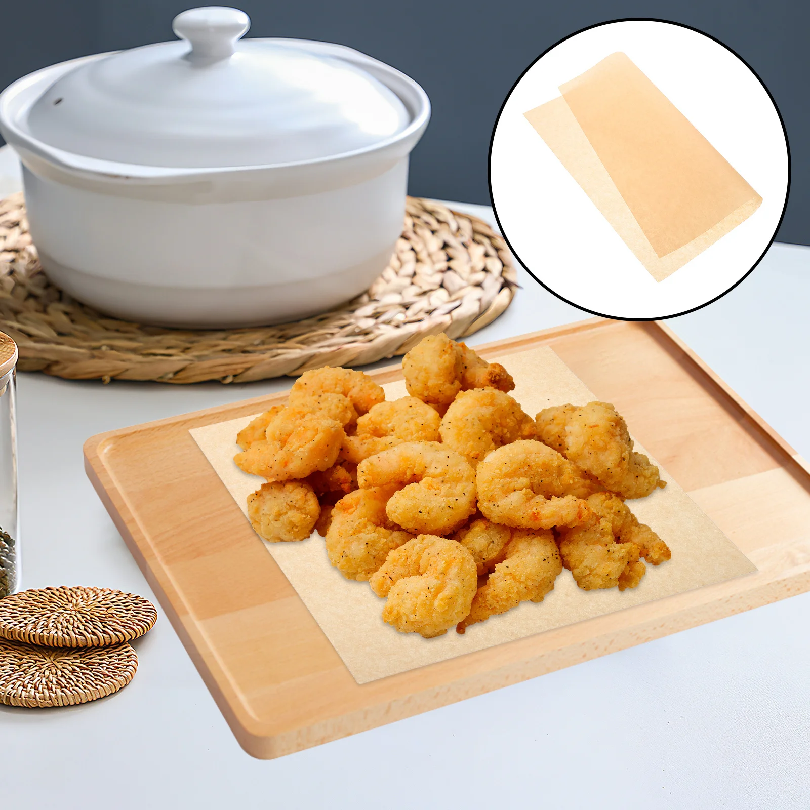 

100pcs Baking Parchment Paper Oil Resistant Natural Wood Pulp Sheets For Air Fryer Oven Grilling Frying Food Wrapping