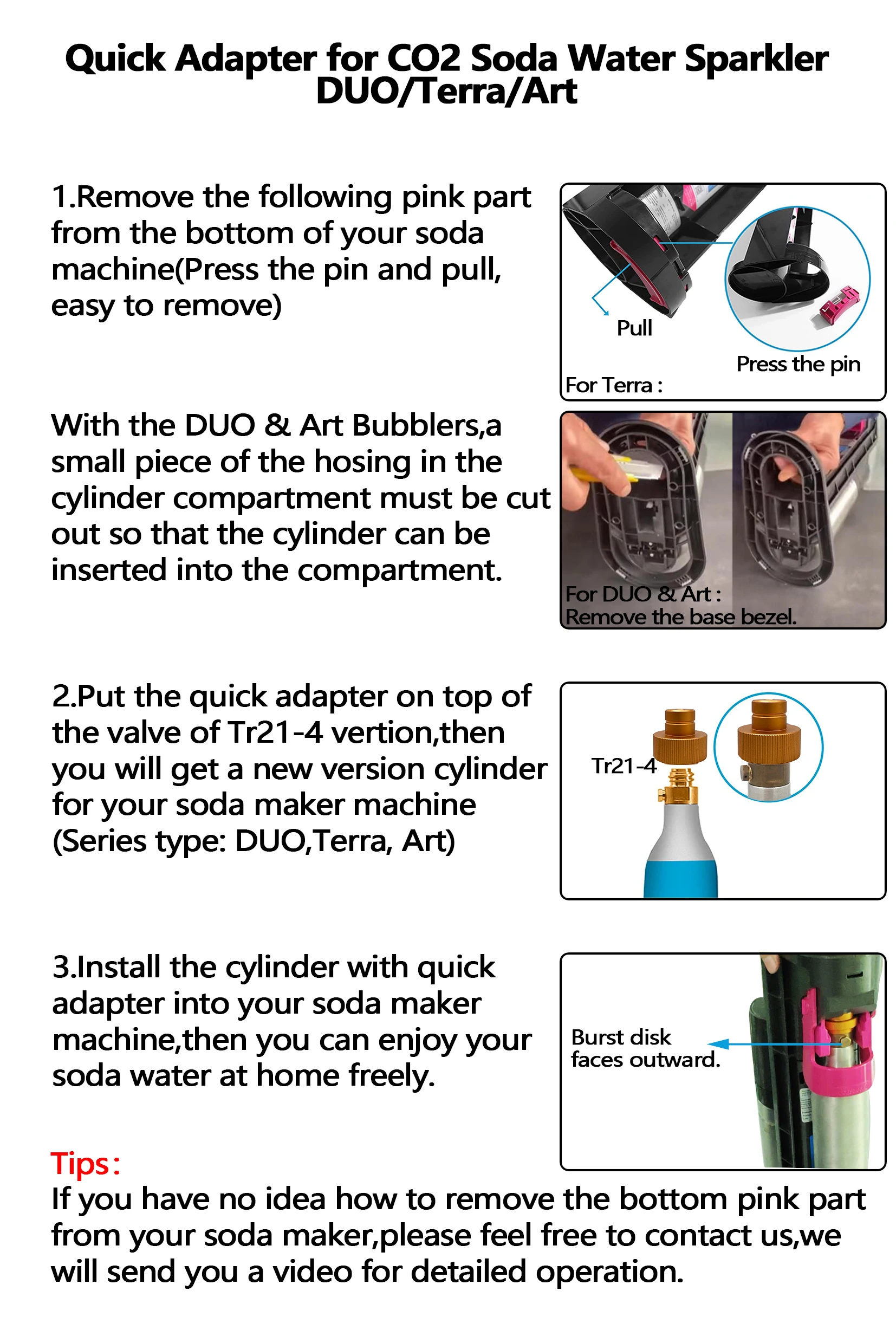 CO2 Quick Connect Adapter Convertor for Sodastream DUO Terra Art Soda Machine To Bubbler Tr21-4 Cylinder Tank Bottle Conversion