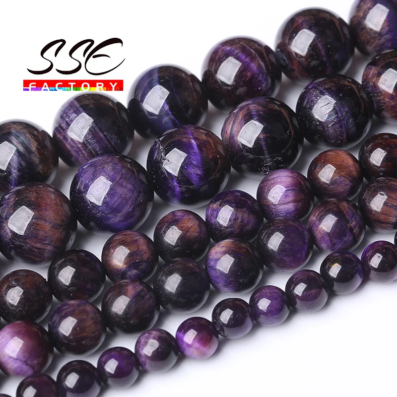 

Purple Tiger Eye Beads Natural Stone Round Loose Beads For Jewelry Making DIY Bracelet Accessories 6 8 10 12 14mm 15'' Wholesale