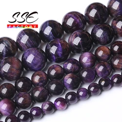 Purple Tiger Eye Beads Natural Stone Round Loose Beads For Jewelry Making DIY Bracelet Accessories 6 8 10 12 14mm 15'' Wholesale