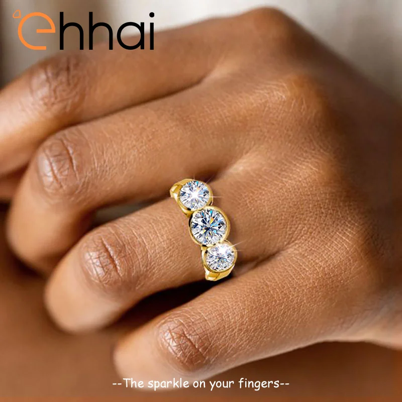 Ehhai GRA Certified 5mm&6.5mm Bezel Set Round Moissanite Ring for Women 925 Sterling Silver Wedding Engagement Ring Jewelry Gift