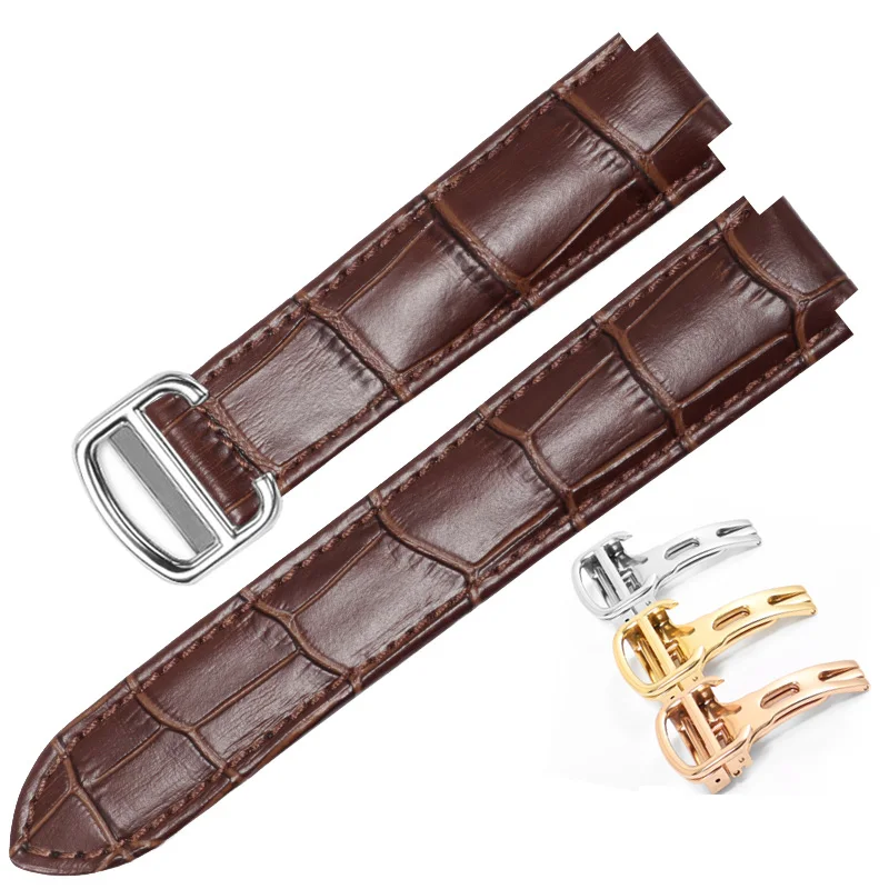 YOPO-Genuine Leather Watchband for Men and Women, Strap for Cartier Folding Clasp, Watch Chain Accessories