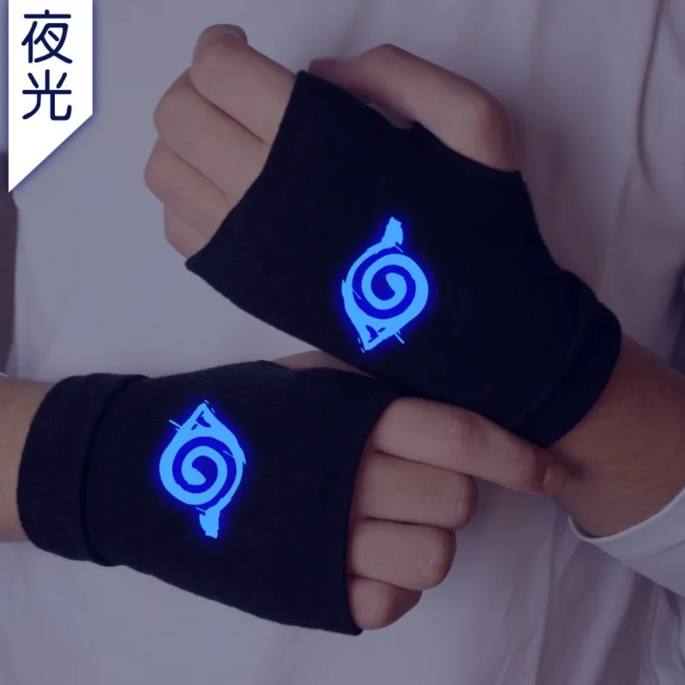 Anime Naruto Luminous Gloves Akatsuki Bandana Wrist Sweatband Cosplay Itachi Fingerless Luminous Wrist Gloves Halloween Gift