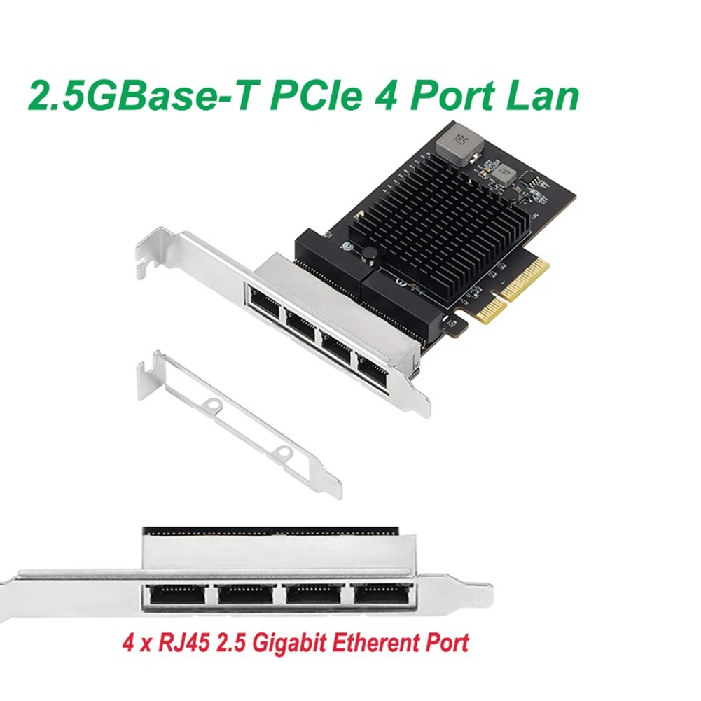 IOCREST 2.5G 4 Port Pcie RJ45 Lan 10/100/1000/ 2500Mbps RTL8125B Chip Quad Server 2.5 Gigabit Ethernet Wired Game NIC