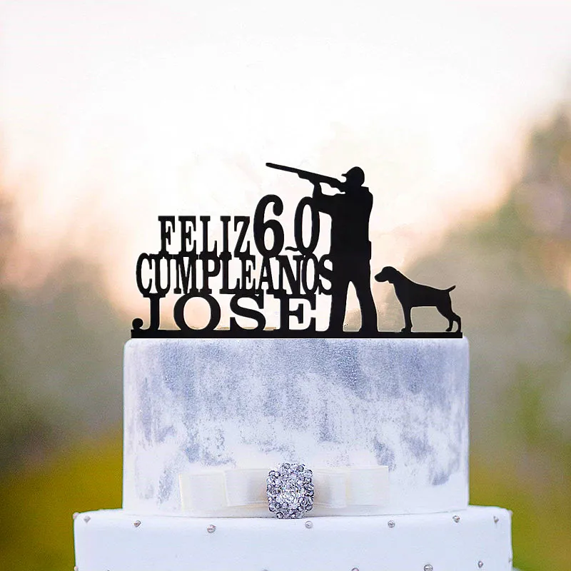 Personalized Hunting Birthday Cake Topper  Camping Themed Deer Hunter Cake Topper for Men' Birthday Party Supplies