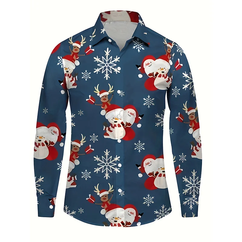 Fashion 3D Santa Claus Printing Long Sleeve Shirts For Men Merry Christmas Reindeer Graphic Shirts For Women Fashion Clothing